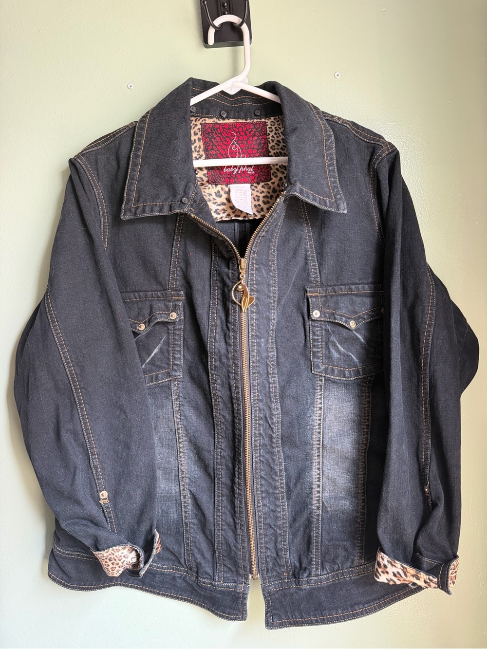 Vintage Y2K Baby Phat Denim Jacket with Leopard-Print Lining